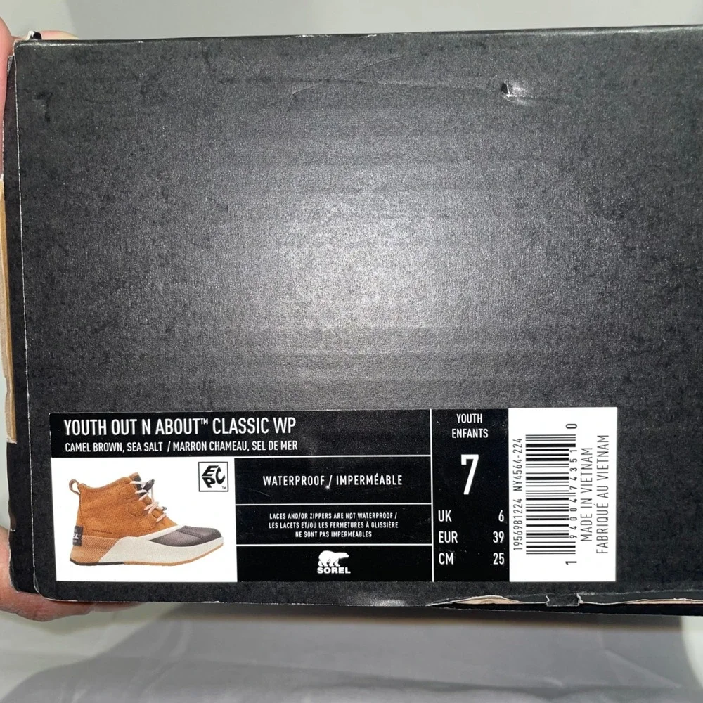 Sorel Out N About Classic WP Kids Waterproof Boots Camel Brown/Sea Salt Size 7Y